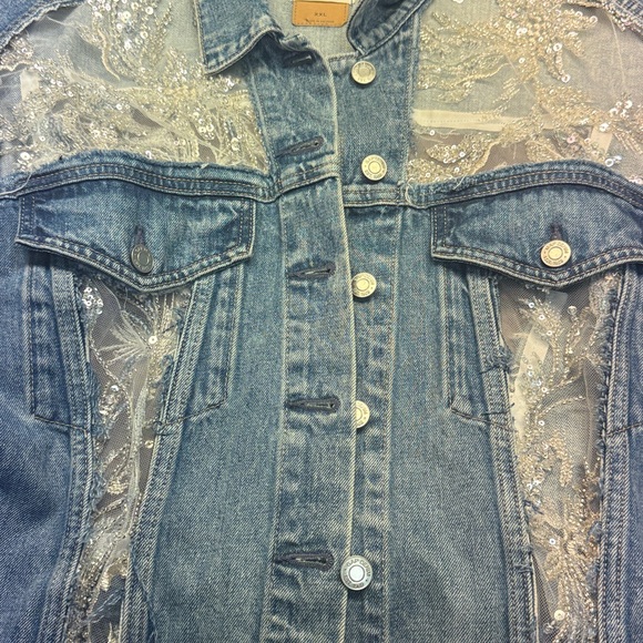Light Blue Denim Jacket with Silver Sequins and white beading. - Picture 4 of 8